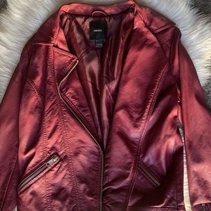 NWT Burgundy Vegan Leather Moto Jacket